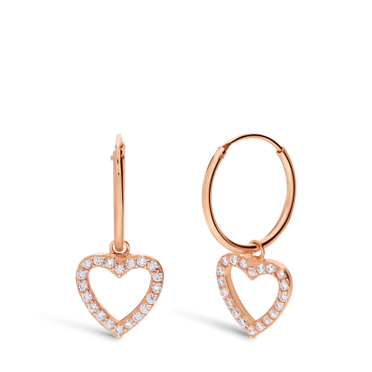 Ohrringe, 925 Silber, Rotvergoldet, Herz mit Zirkonia