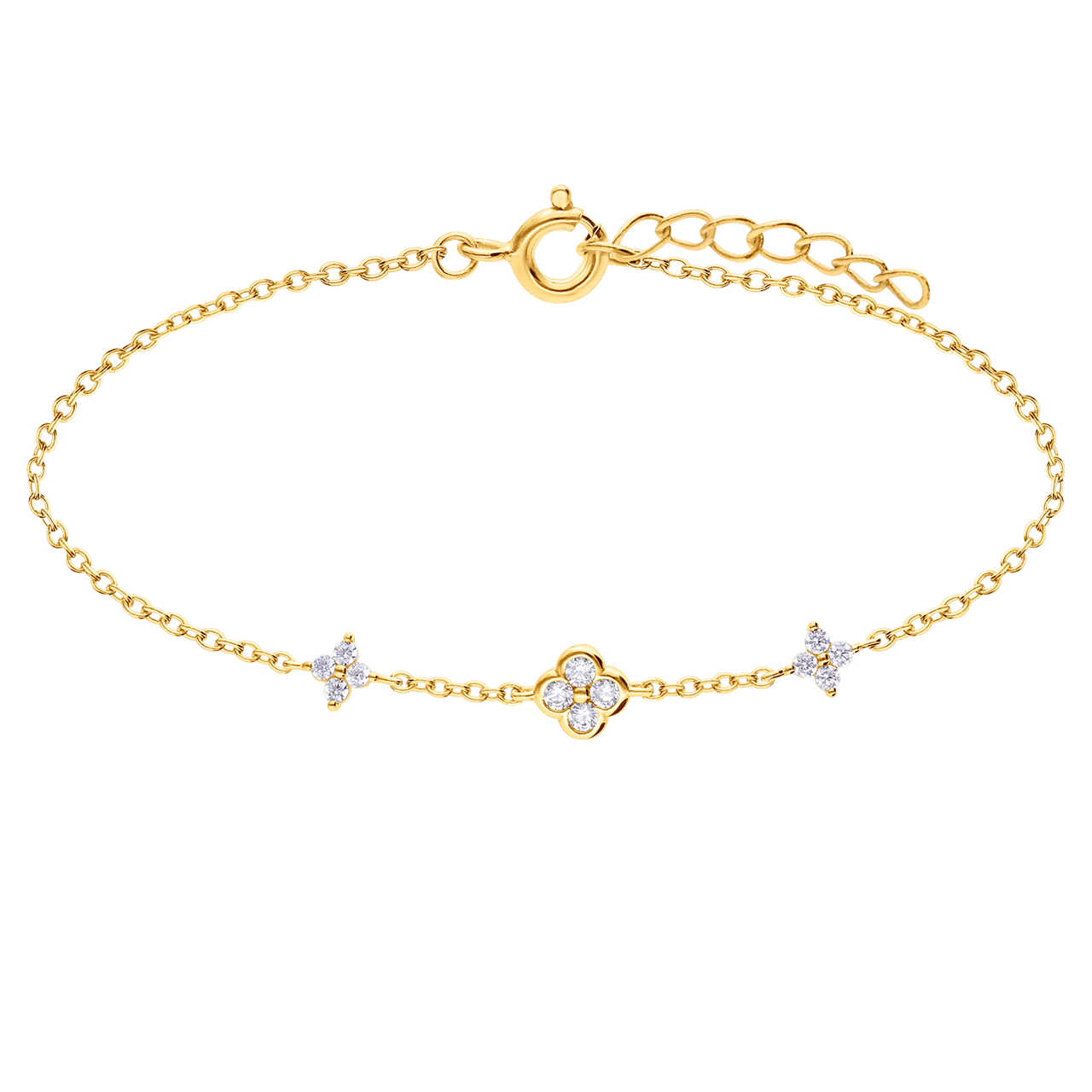 Armband aus 925er Silber, vergoldet, Kleeblatt, Zirkonia