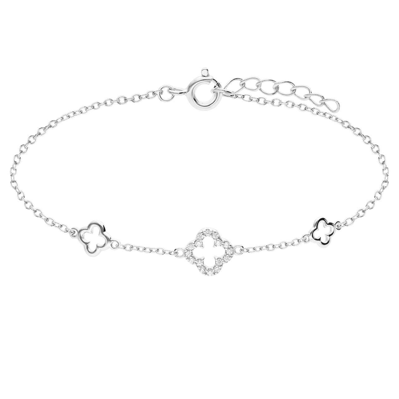Armband aus 925er Silber, Kleeblatt, Zirkonia