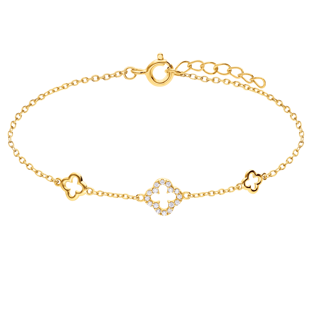 Armband aus 925er Silber, vergoldet, Kleeblatt, Zirkonia