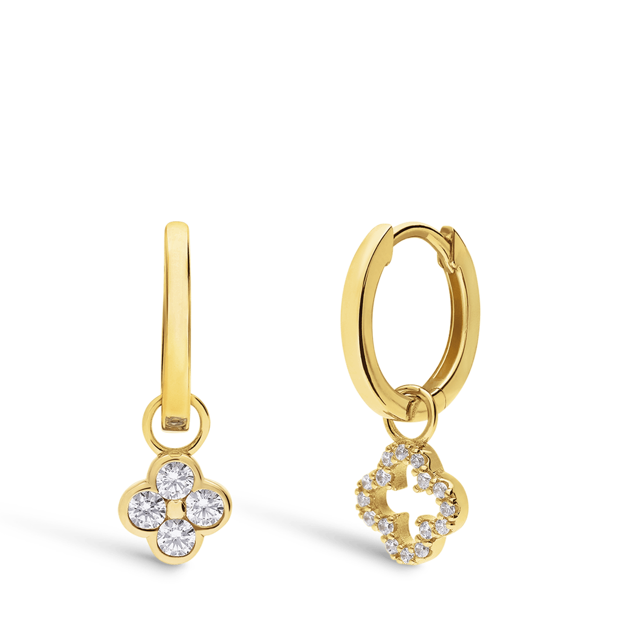 Zilveren goldplated oorringen met hanger klaver met zirkonia voor dames