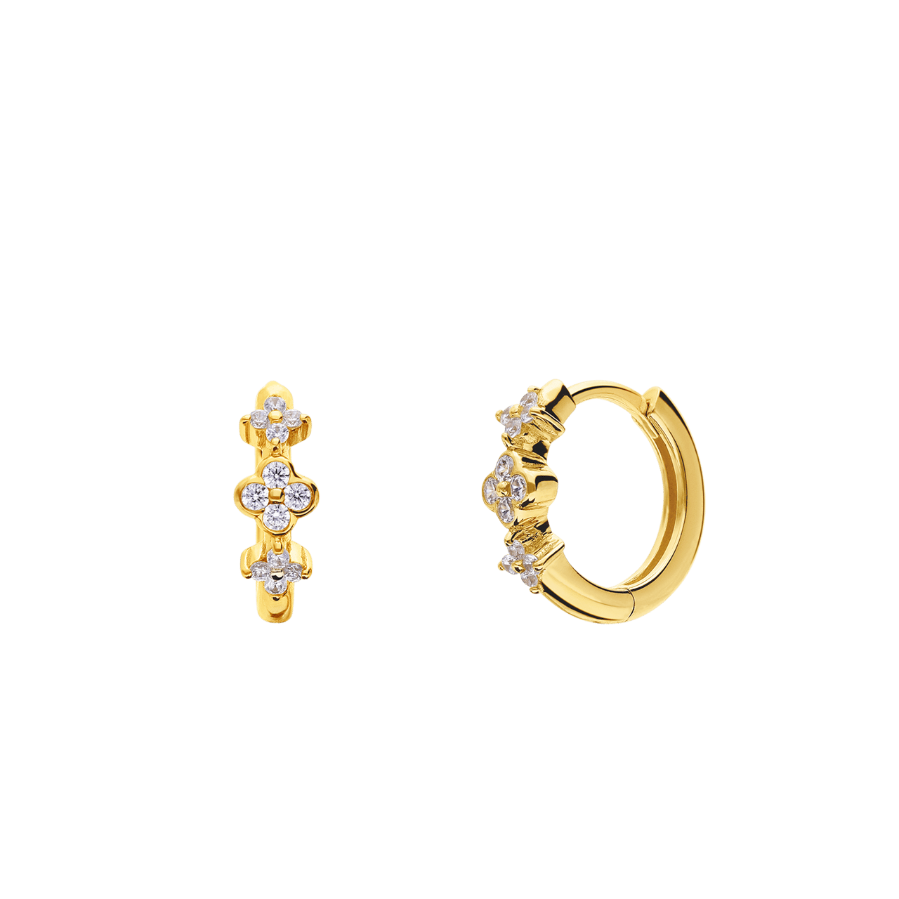 Zilveren goldplated oorringen klaver met zirkonia voor dames