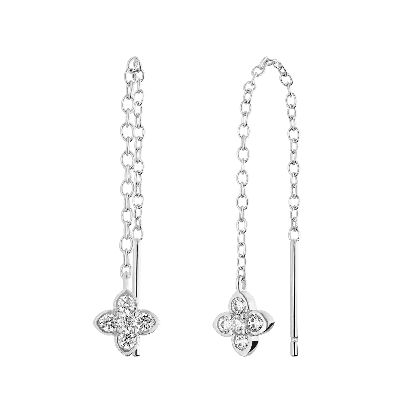 Durchzieher-Ohrringe aus 925er Silber, Kleeblatt, Zirkonia