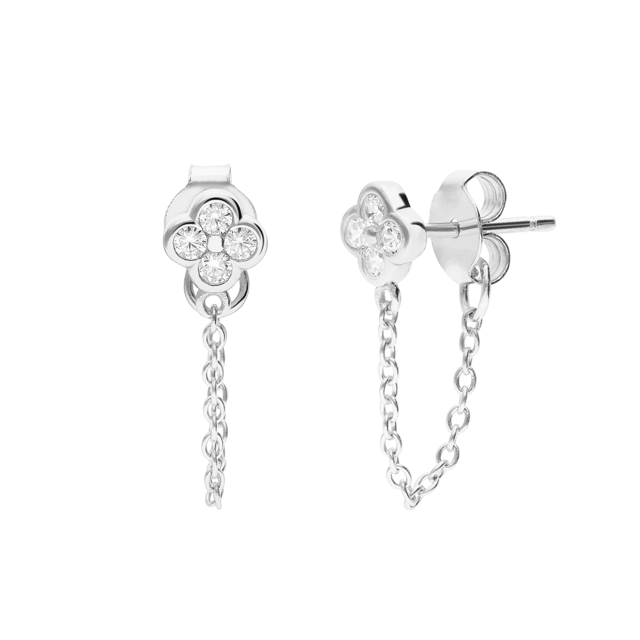 Ohrstecker aus 925er Silber, Kleeblatt, Zirkonia