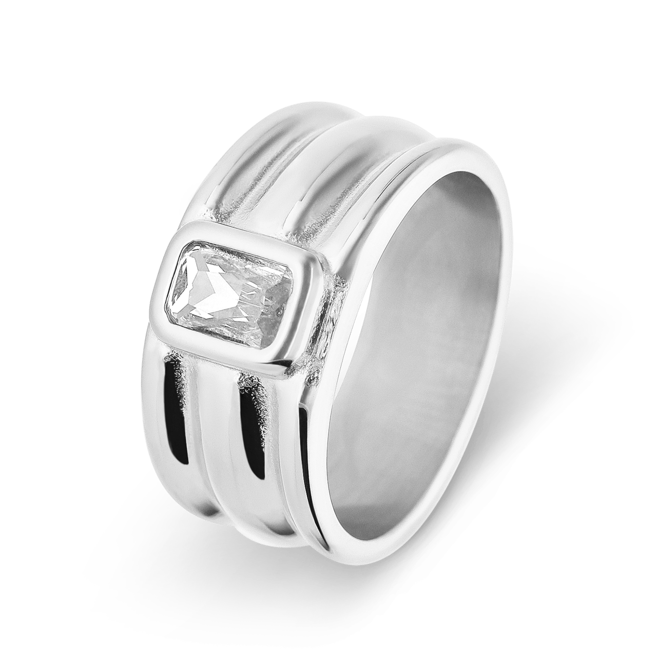 Ring aus Edelstahl mit weißem Zirkonia