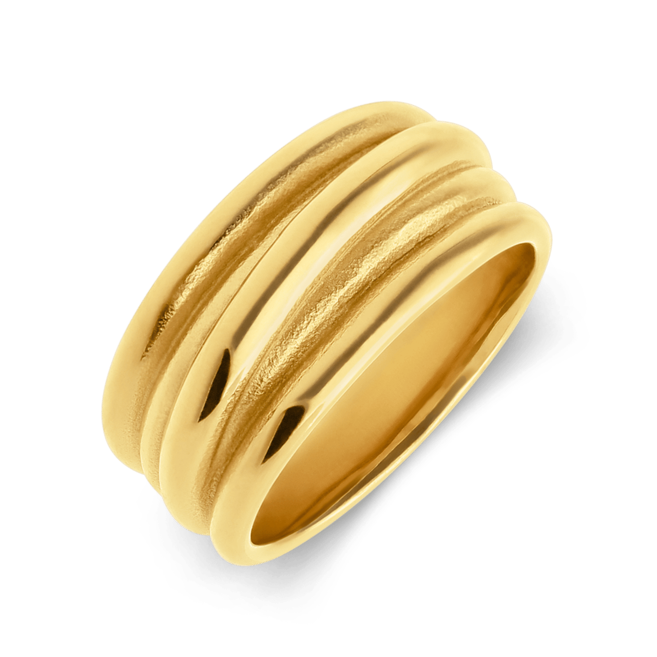 Stainless steel goldplated ring met ribbels smal