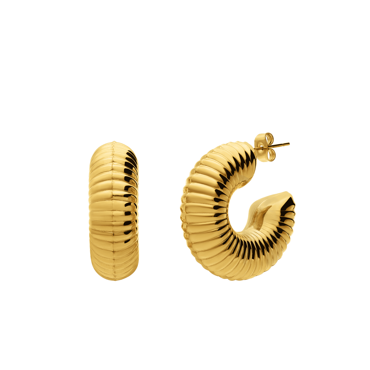 Stainless steel goldplated oorringen met ribbels voor dames