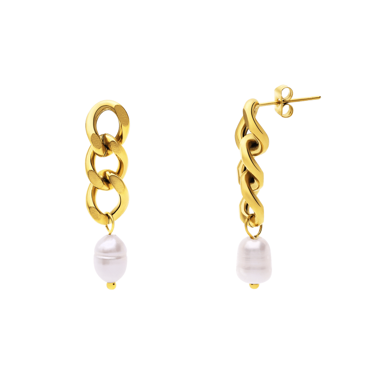 Stalen goldplated oorhangers gourmet met parel voor dames