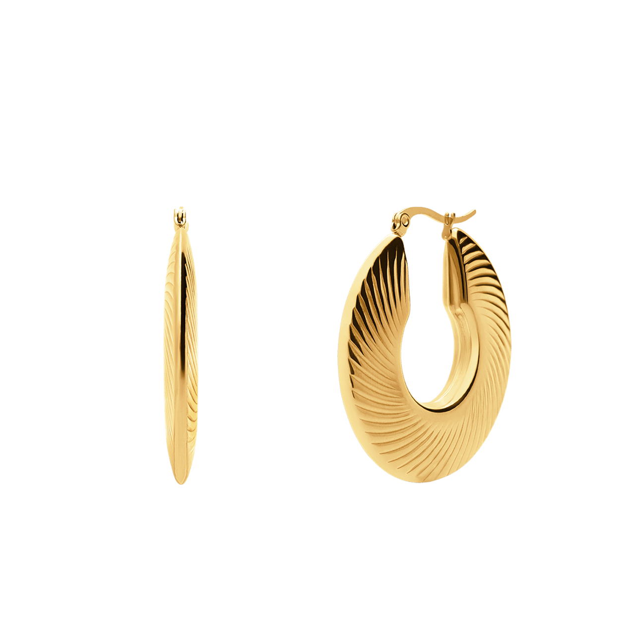 Camille stainless steel goldplated oorringen plat met bewerking voor dames