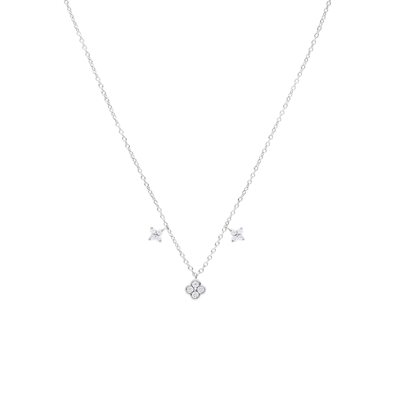 Halskette aus 925er Silber, Kleeblatt, Zirkonia