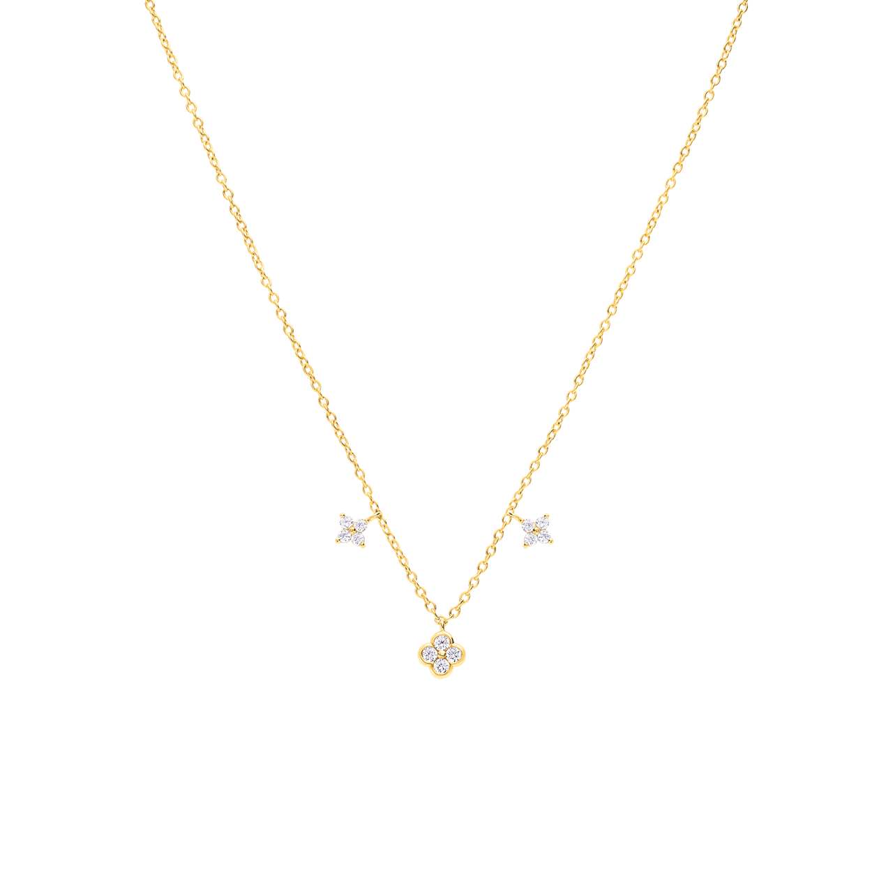 Zilveren goldplated ketting met hanger klaver met zirkonia voor dames