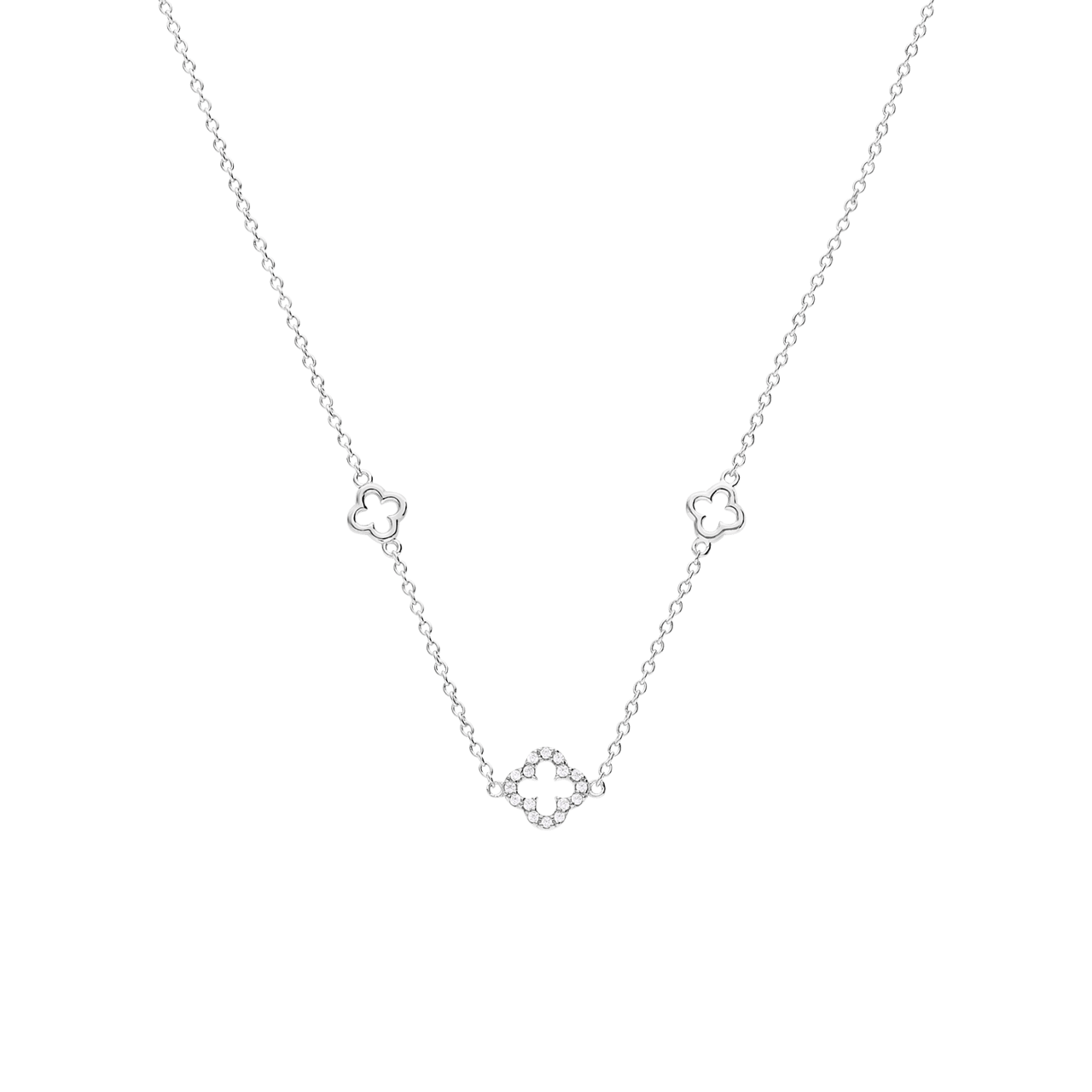 Halskette aus 925er Silber, Kleeblatt, Zirkonia