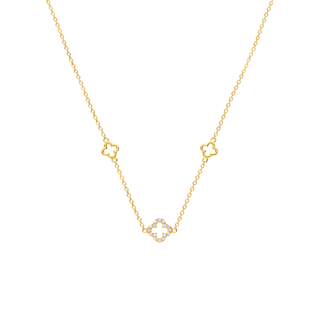Zilveren goldplated ketting met hanger klaver met zirkonia voor dames