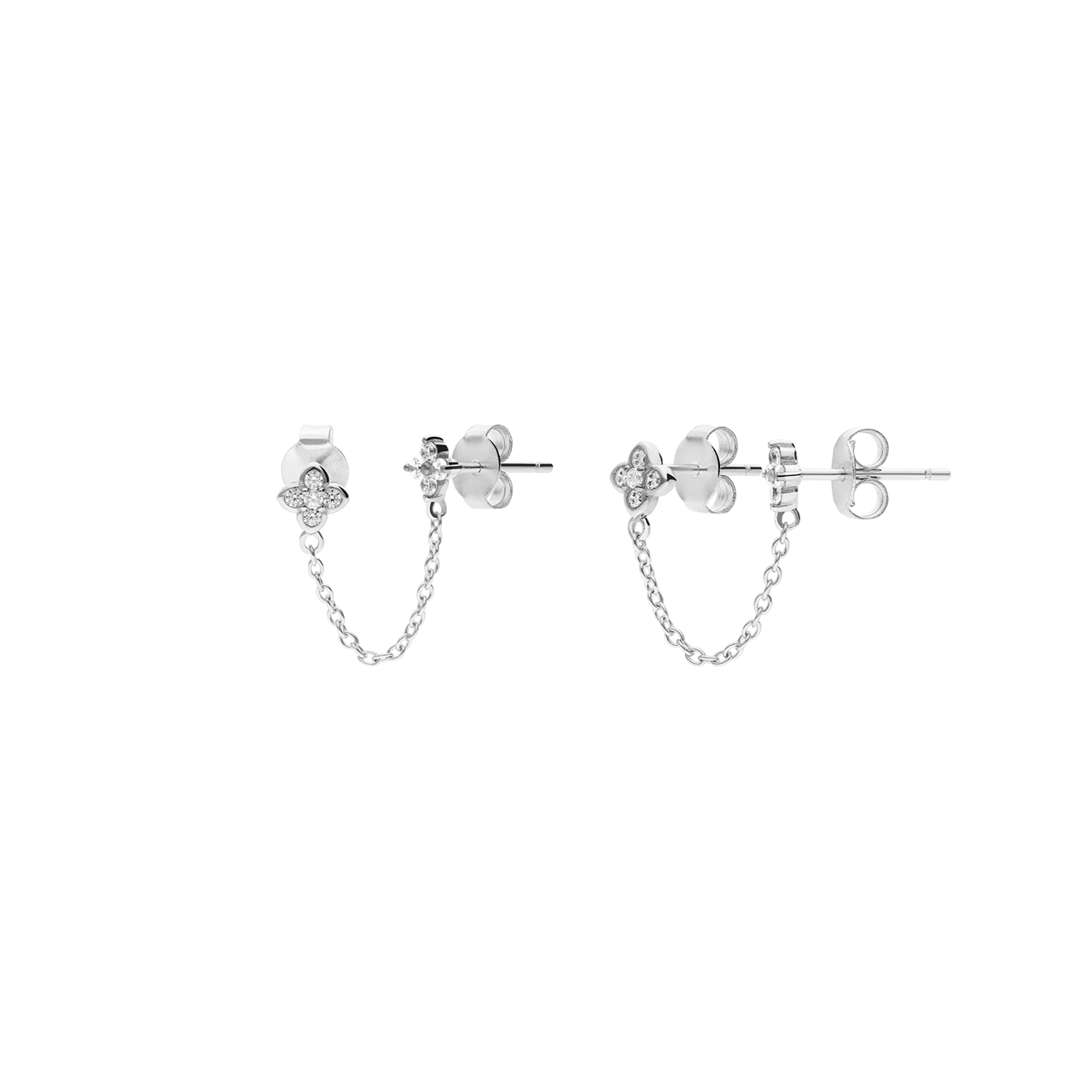 Ohrstecker aus 925er Silber, doppelt, Kleeblatt, Zirkonia