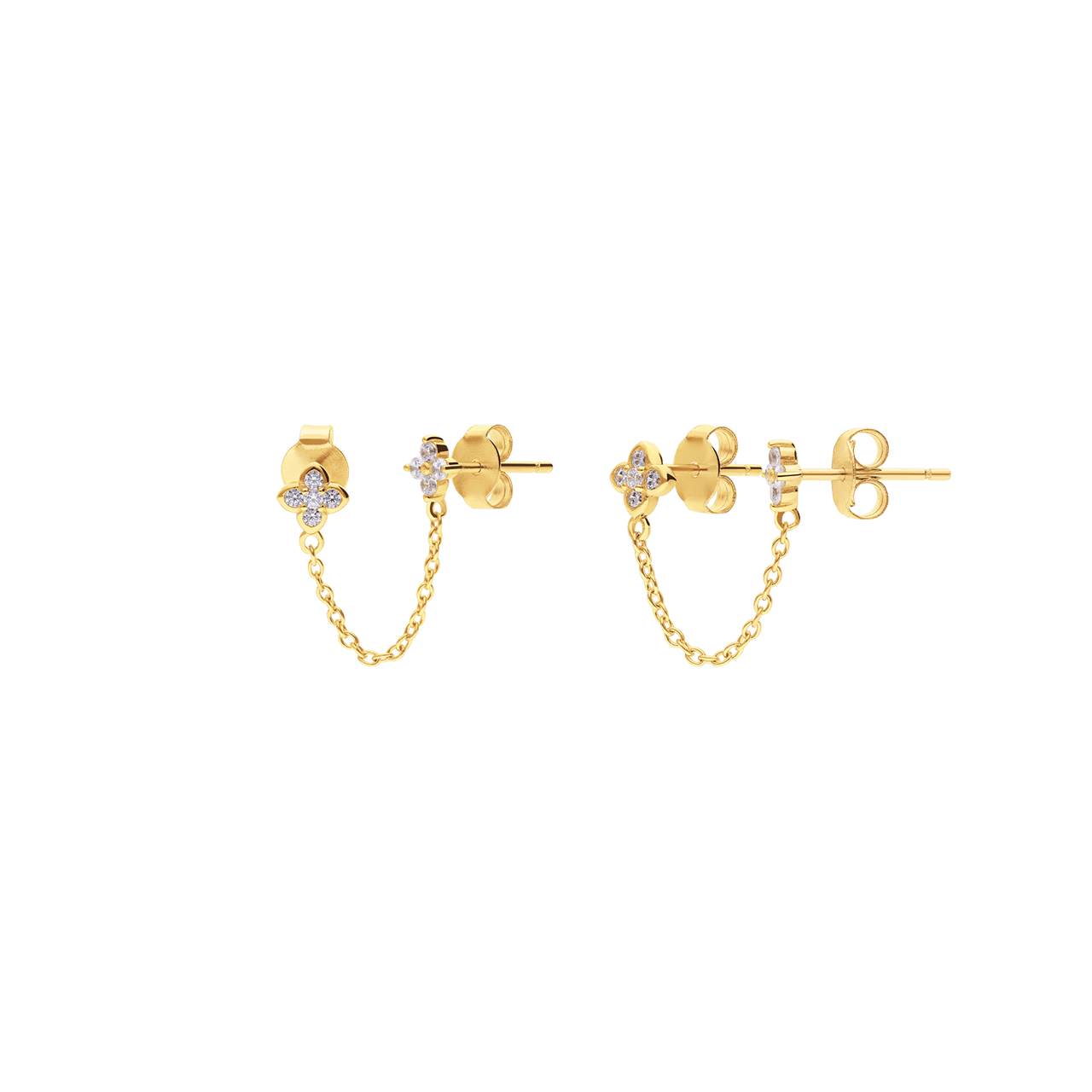Zilveren goldplated oorknoppen klaver met zirkonia voor dames