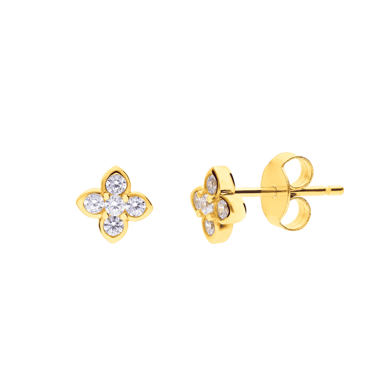 Zilveren goldplated oorknoppen klaver met zirkonia voor dames