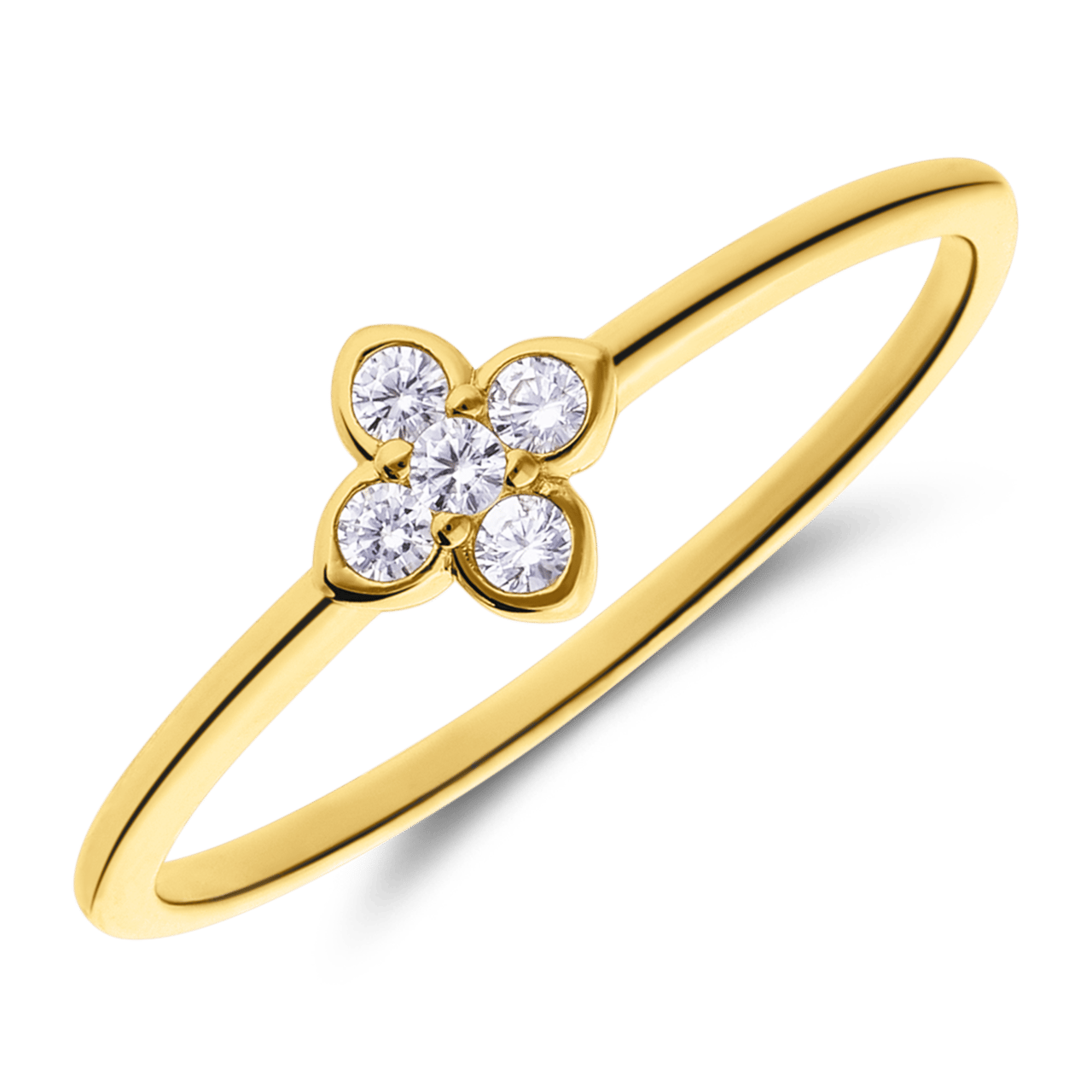 Ring aus 925er Silber, vergoldet, Kleeblatt, Zirkonia