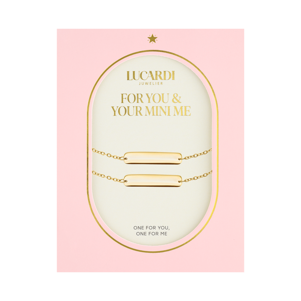 Stalen goldplated armbanden set met graveerplaat voor dames
