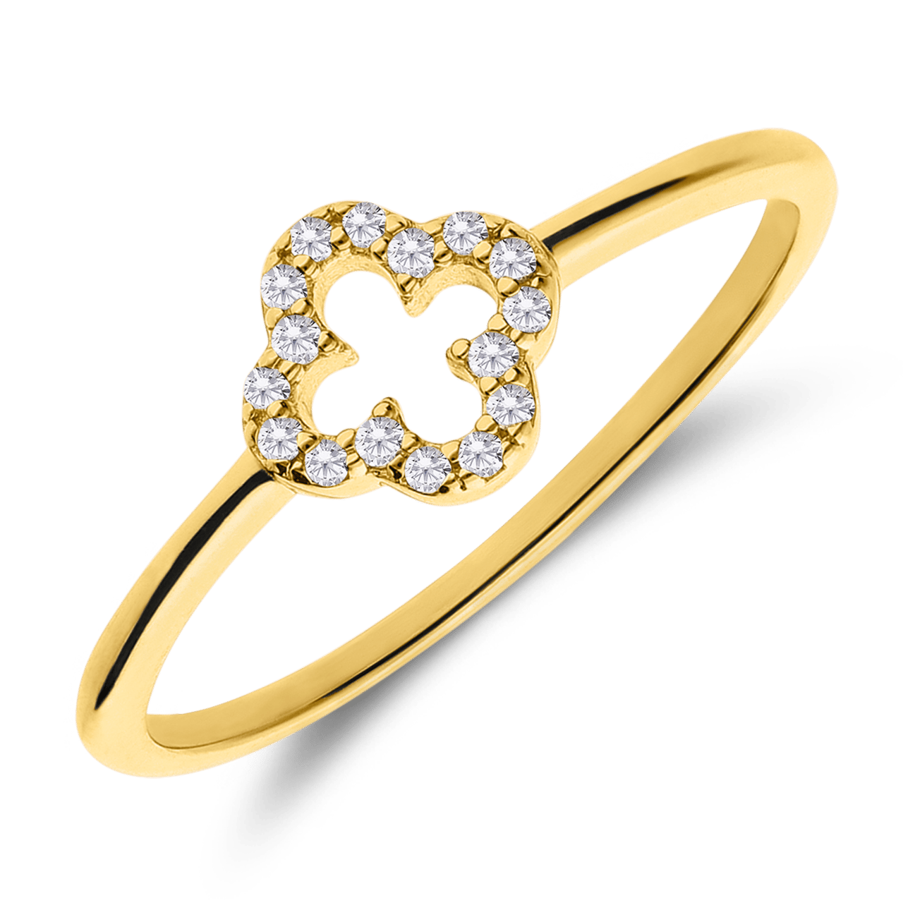 Ring aus 925er Silber, vergoldet, Kleeblatt, Zirkonia
