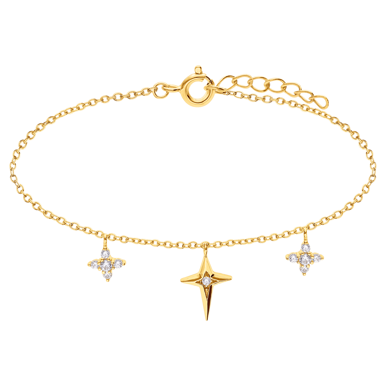 Armband aus 925er Silber, vergoldet, mit Anhängern in Sternform, Zirkonia