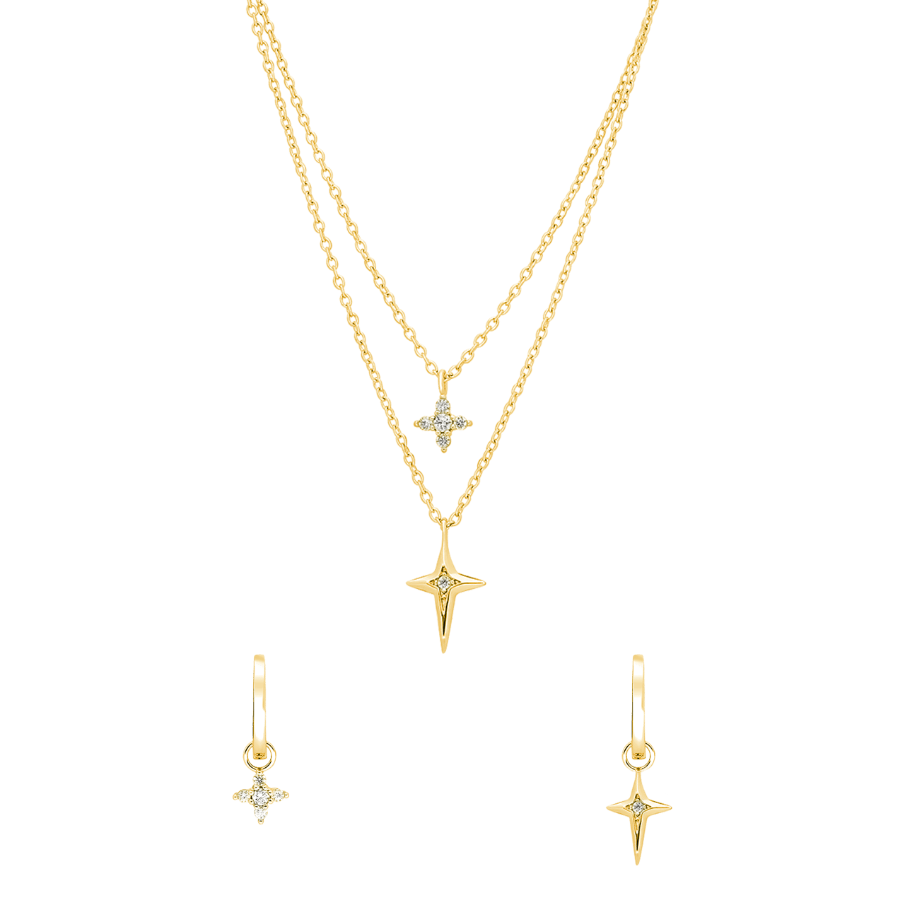 Zilveren goldplated sieradenset hart met zirkonia voor dames