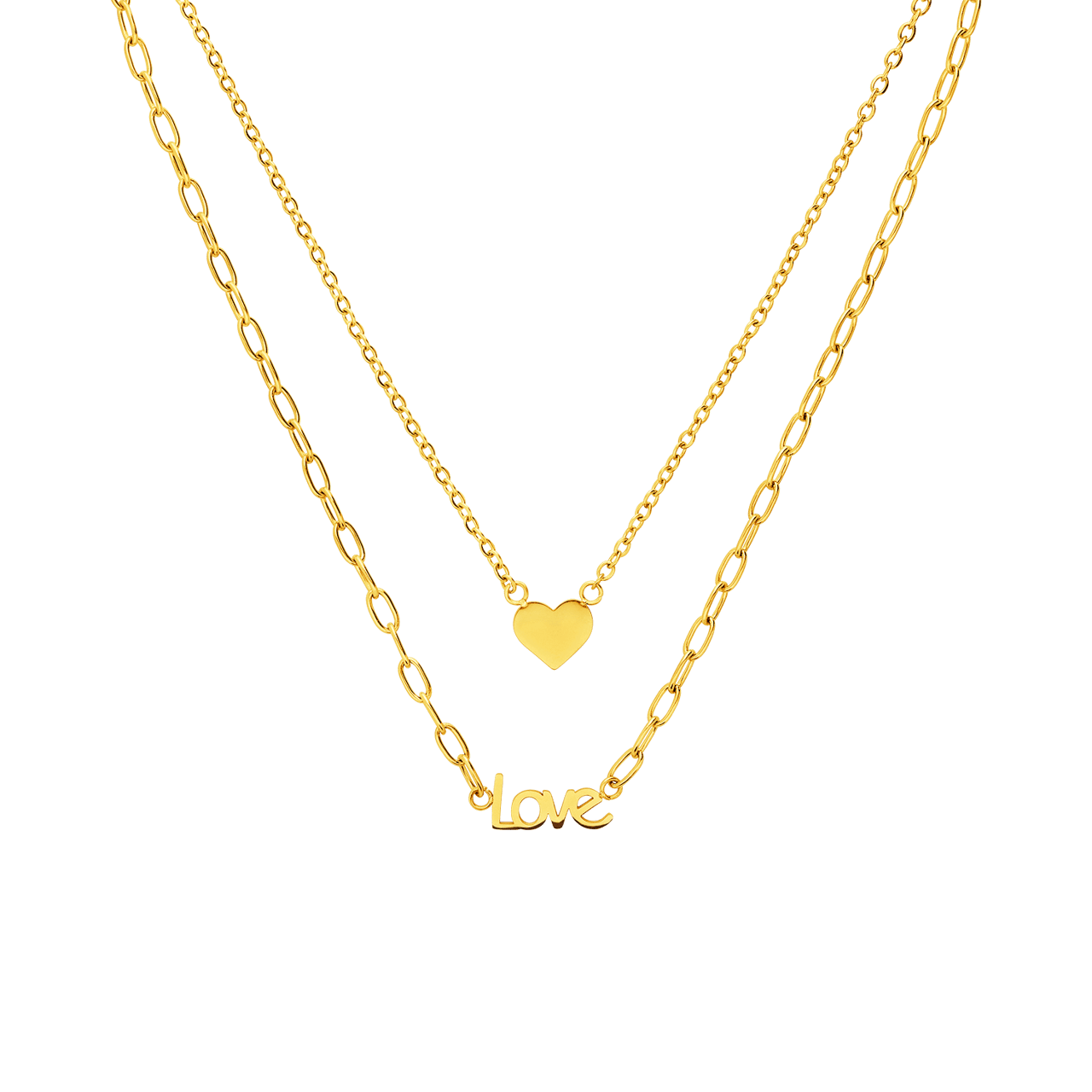 Stalen goldplated dubbele ketting met hanger hart en love voor dames