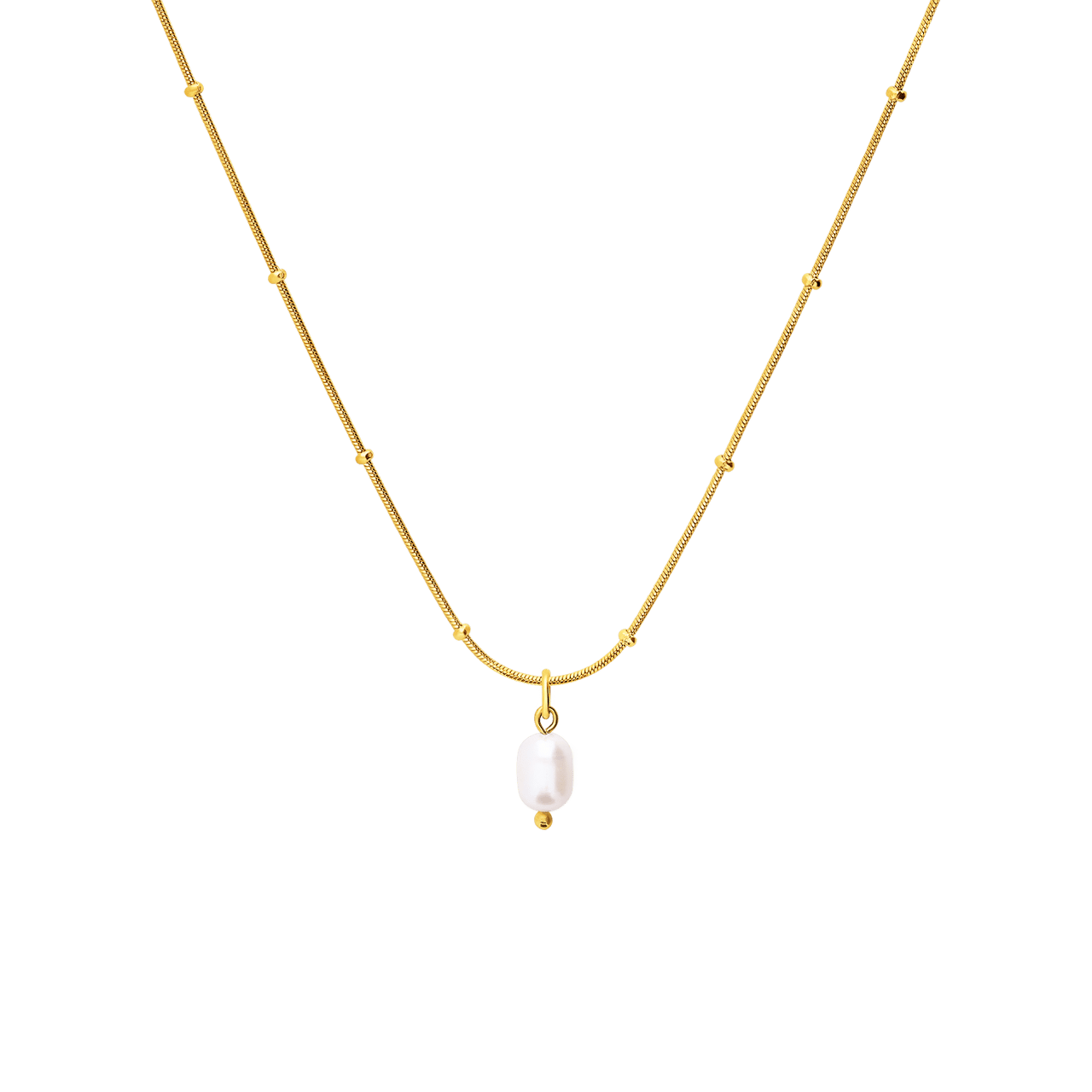 Stainless steel goldplated parelketting met hanger met parel voor dames