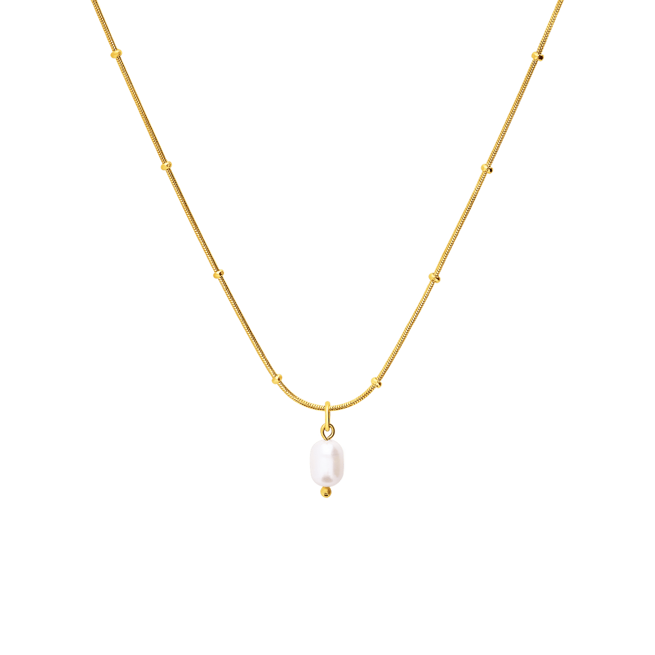 Stalen goldplated parelketting met hanger met parel voor dames