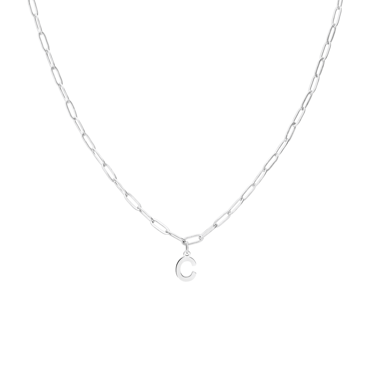 Halskette aus Edelstahl, Closed-Forever-Glied, mit Buchstabe „C“
