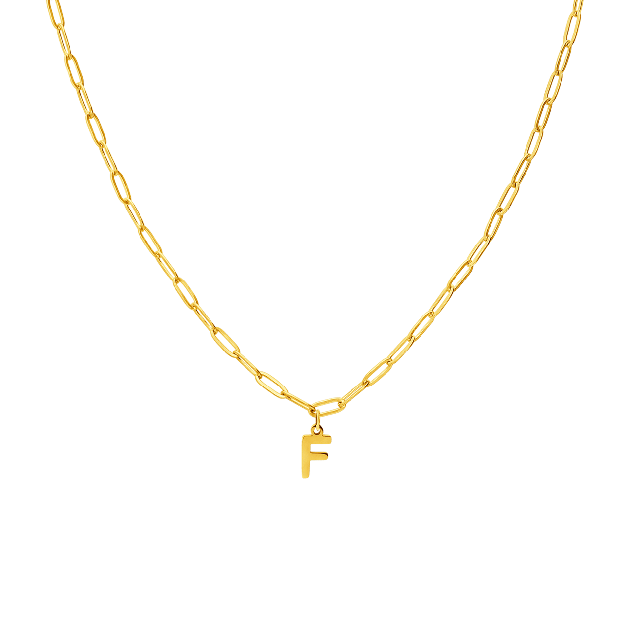 Stainless steel goldplated ketting met hanger letter F voor dames