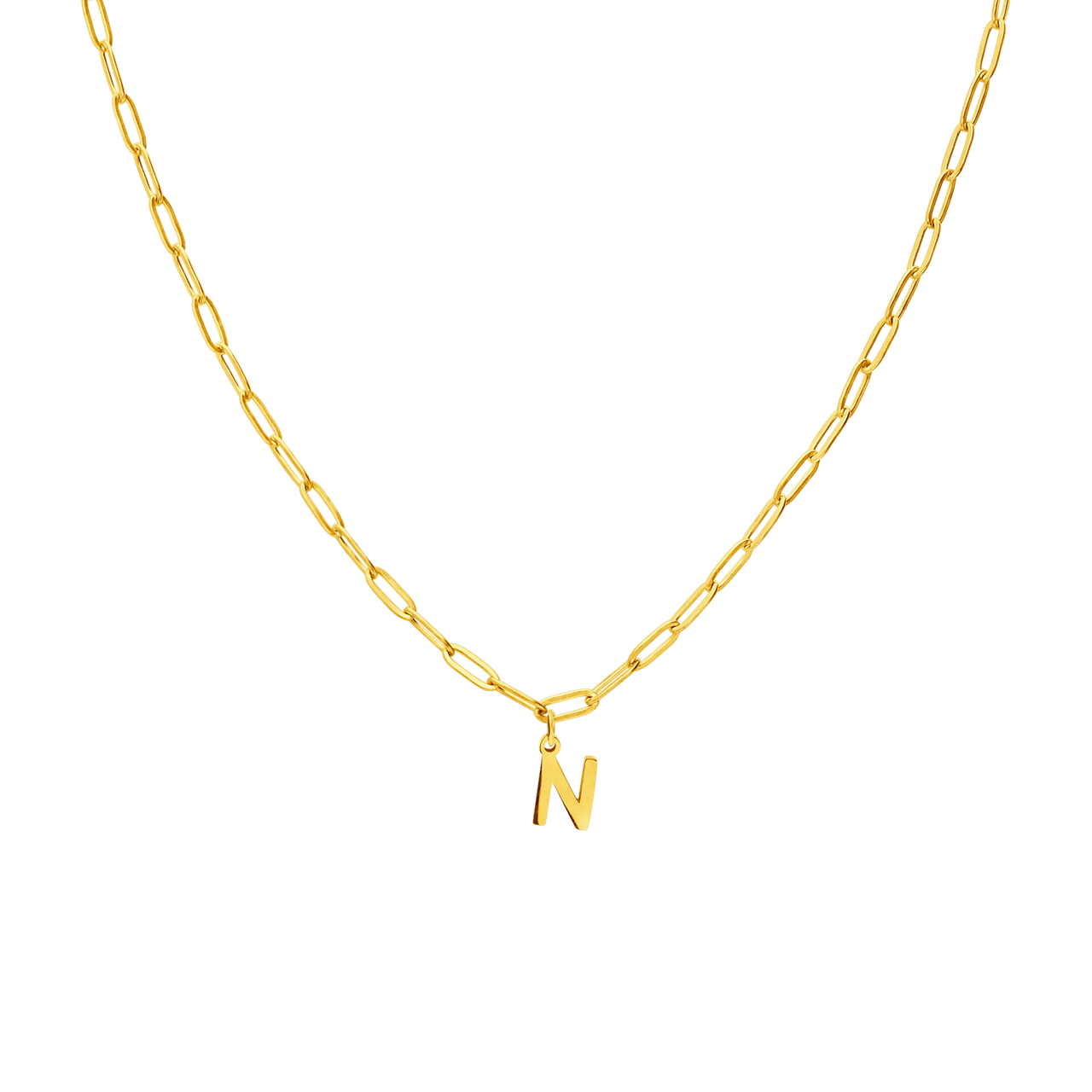 Stalen goldplated ketting met hanger letter N voor dames