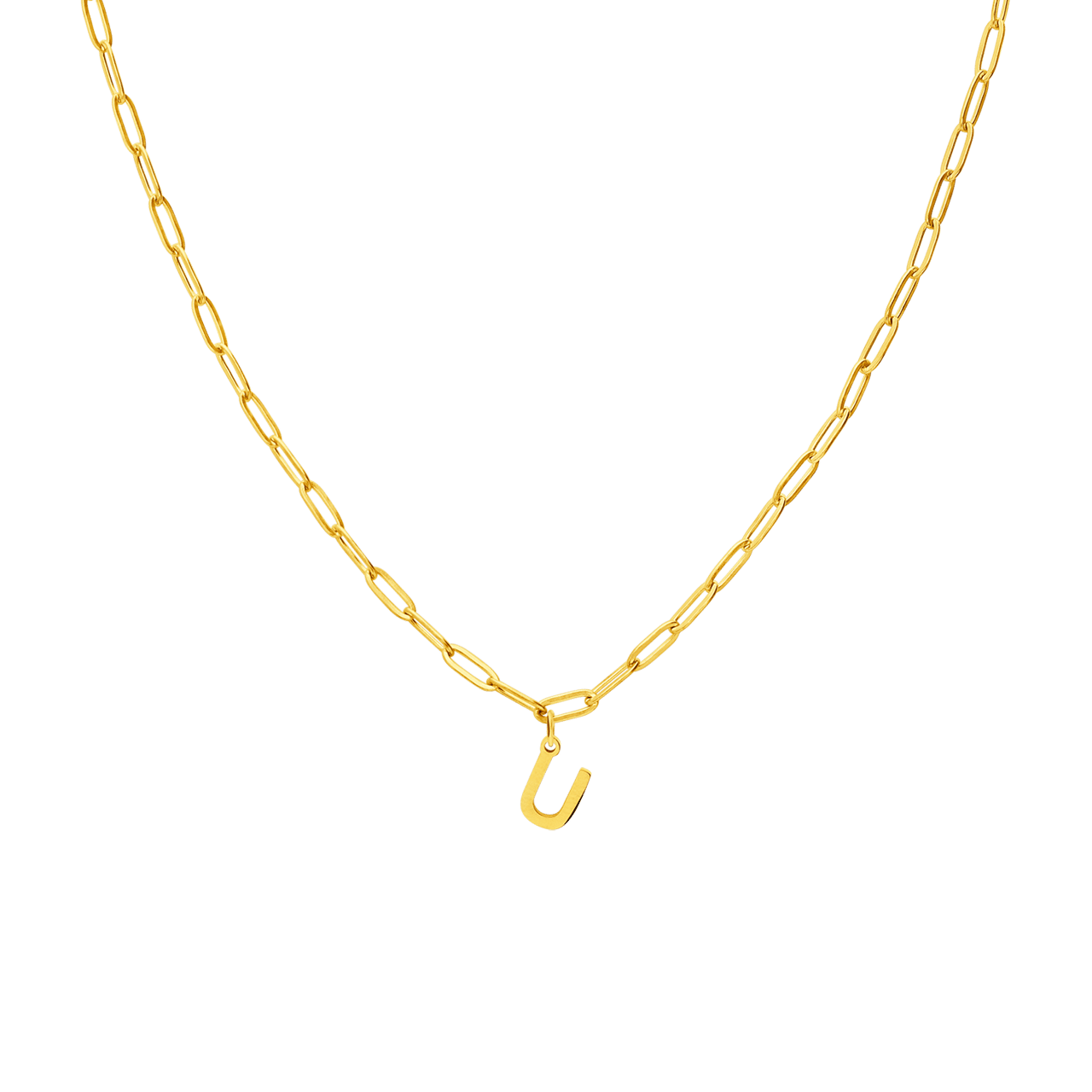 Stainless steel goldplated ketting met hanger letter U voor dames