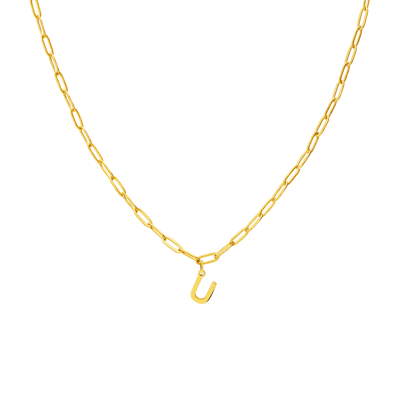 Stalen goldplated ketting met hanger letter U voor dames