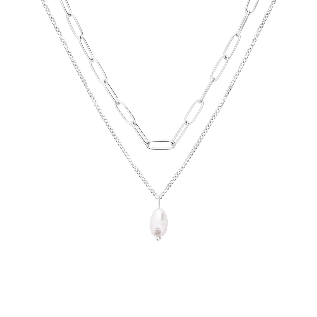Halskette aus Edelstahl, doppeltes Closed-Forever-Glied mit Perle