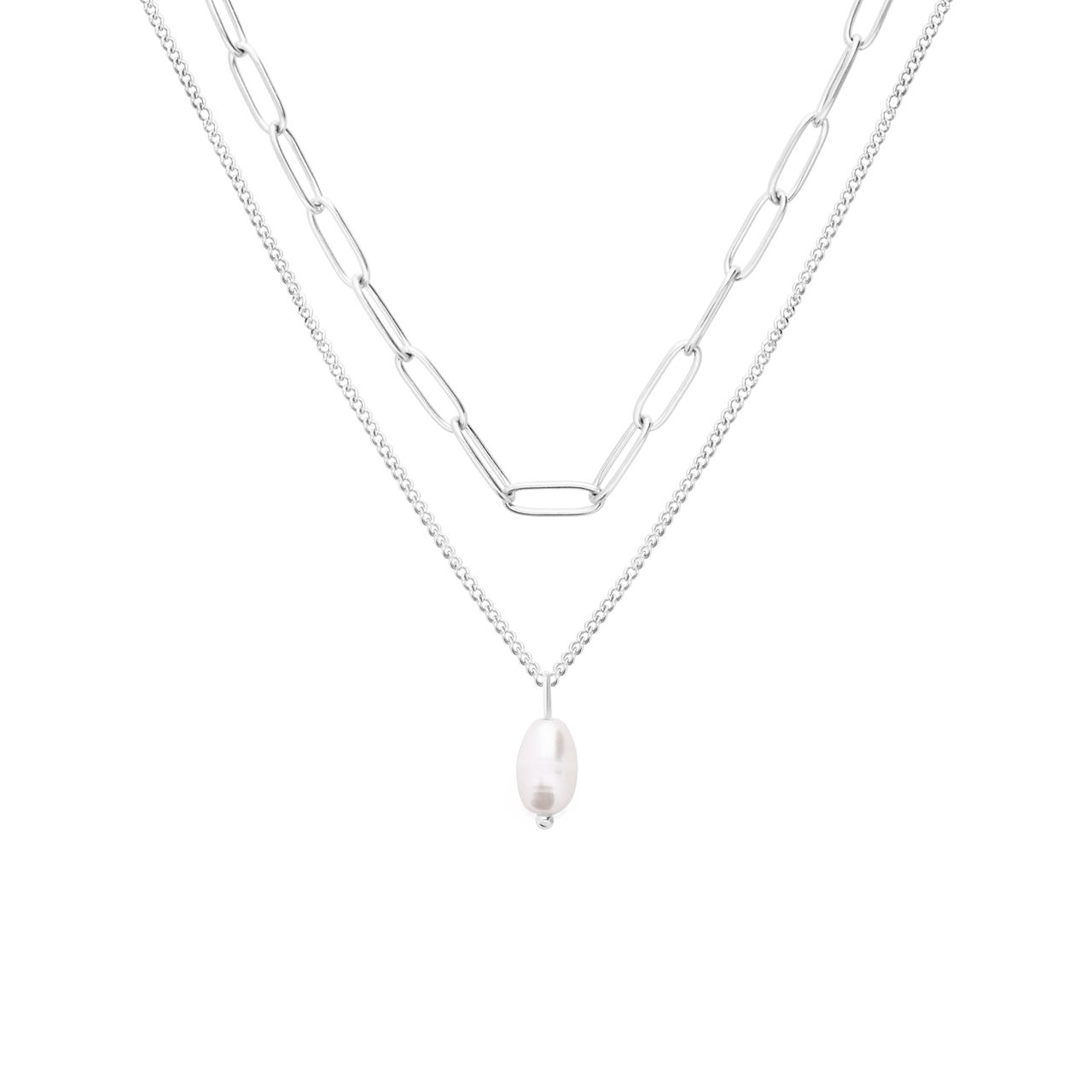 Myla stainless steel ketting dubbel closed forever met parel voor dames