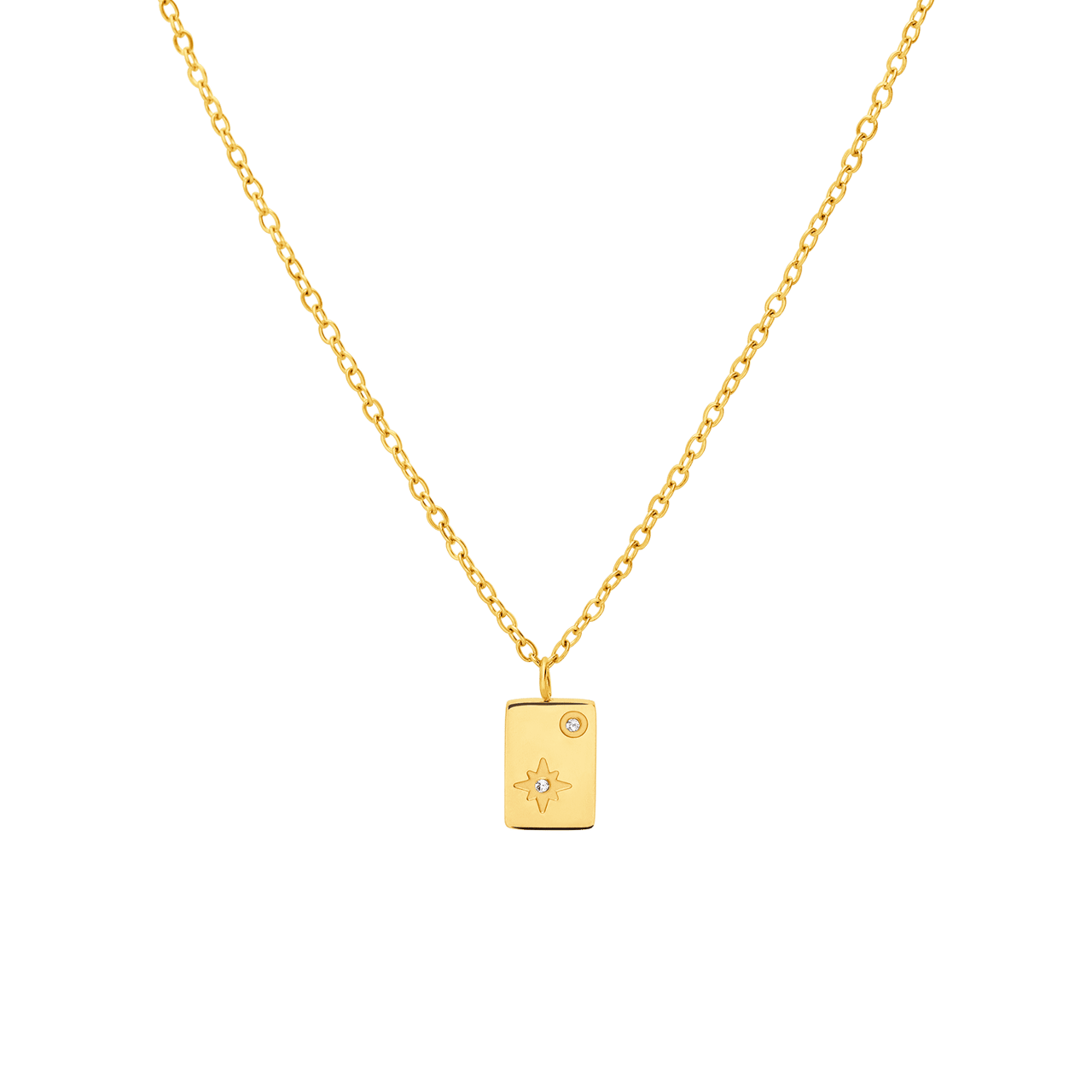 Stainless steel goldplated ketting met hanger ster met zirkonia voor dames