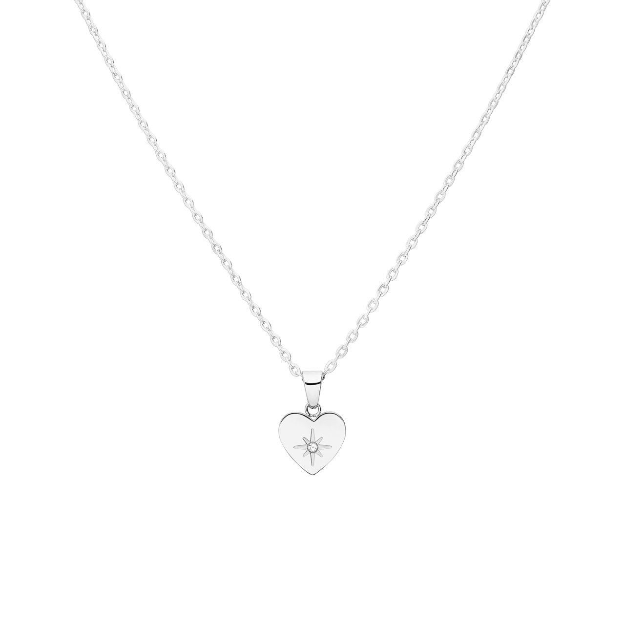 Halskette aus Edelstahl, Herz mit Zirkonia