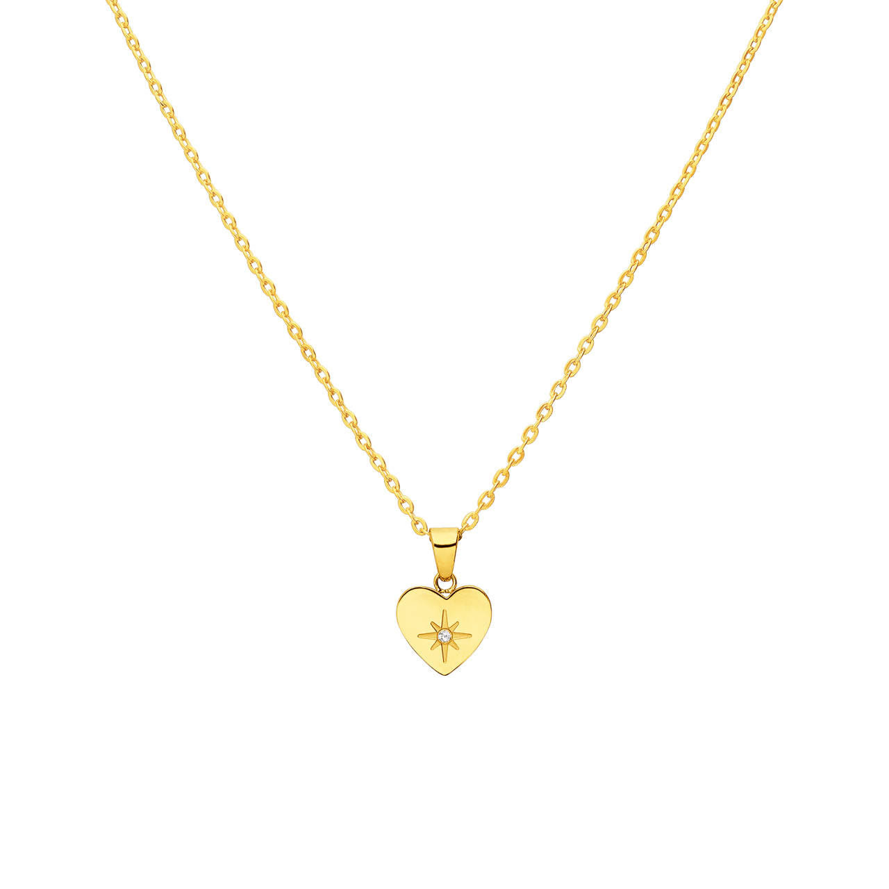 Stalen goldplated ketting met hanger hart met zirkonia voor dames