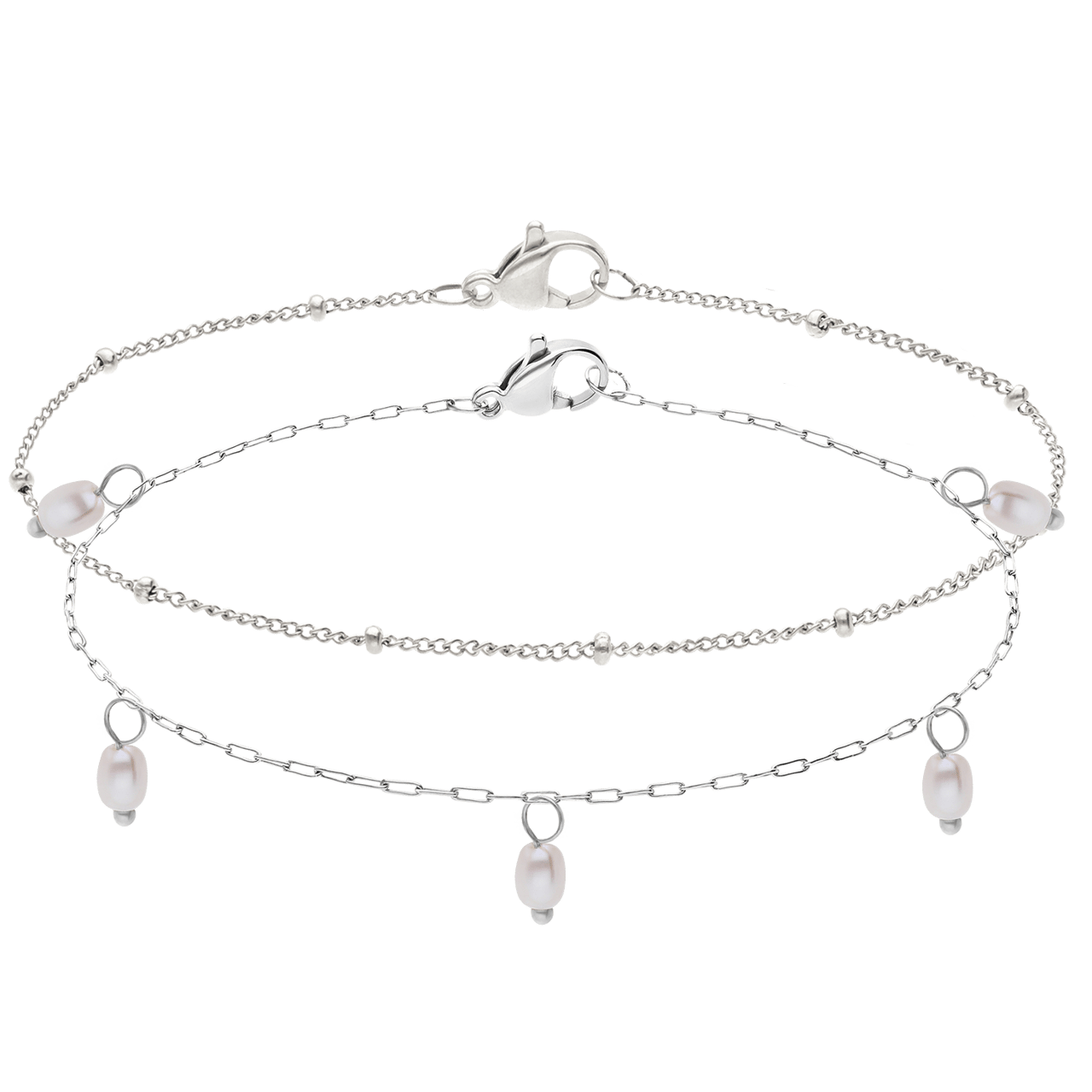 Stainless steel armbandenset met parel