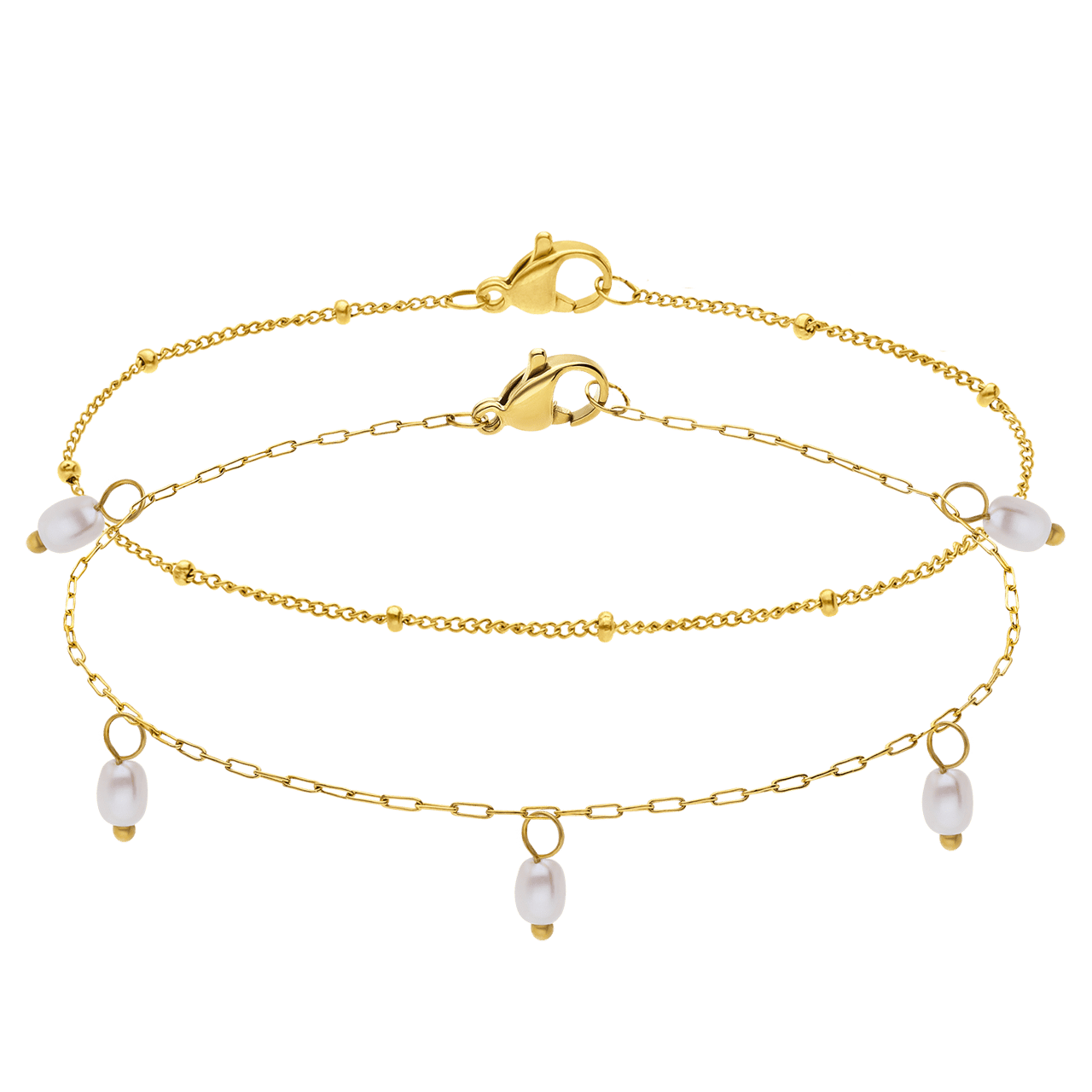Stalen goldplated armbandenset met parel voor dames