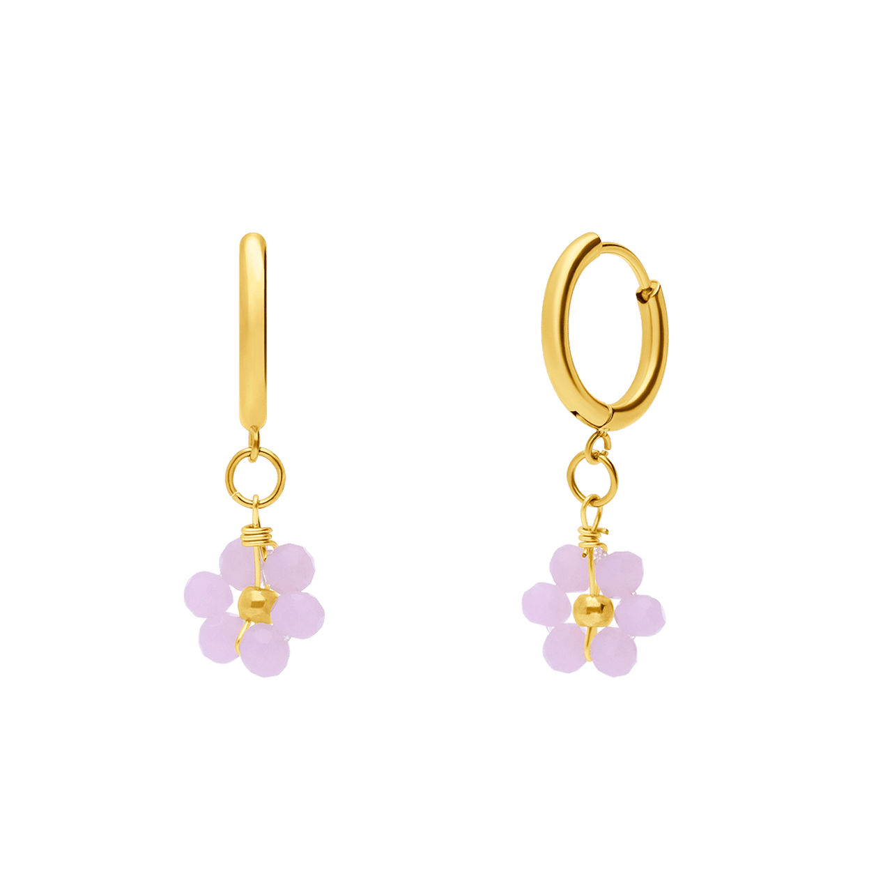 Stalen goldplated oorringen met hanger bloem voor dames