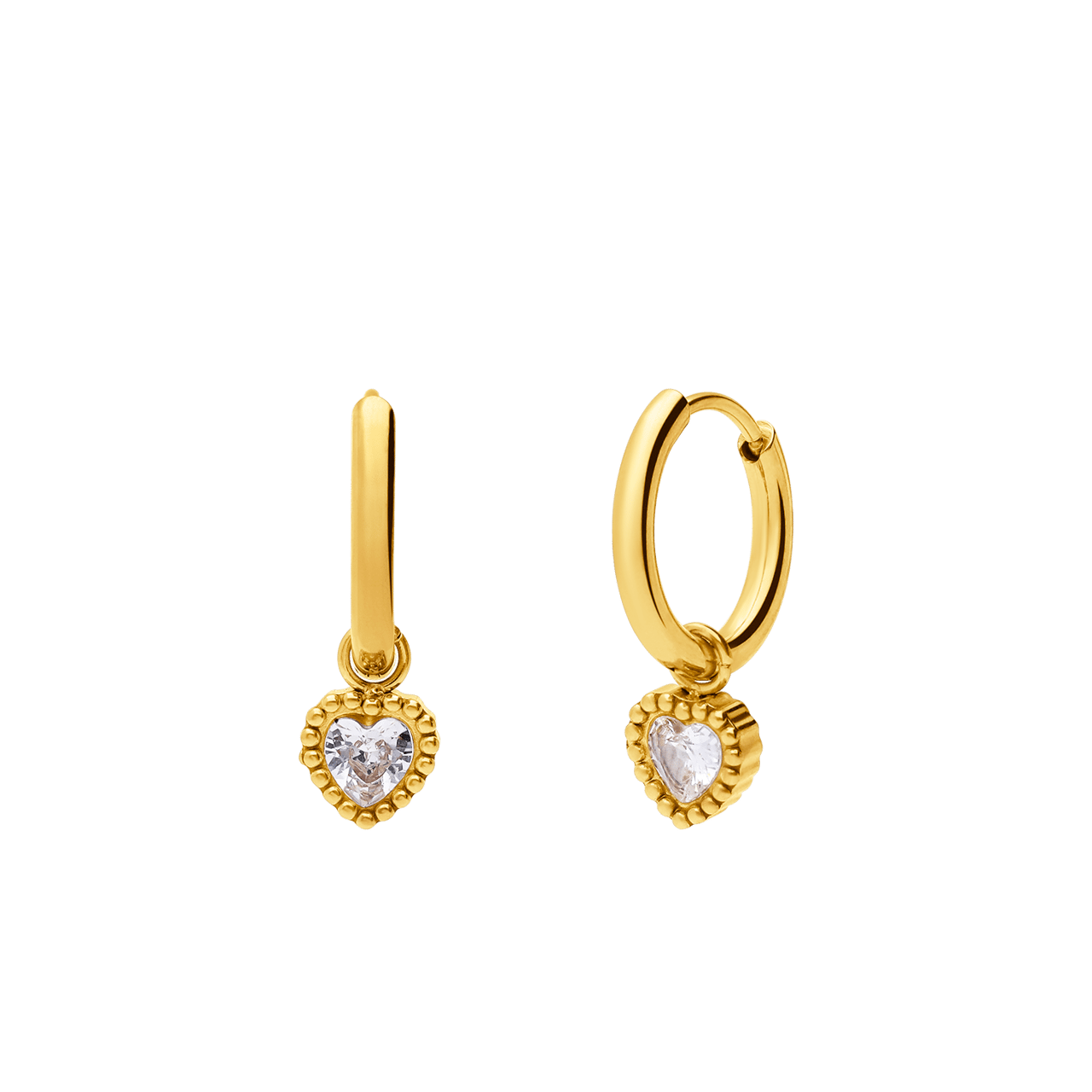 Stalen goldplated oorringhangers met hanger hart met zirkonia voor dames