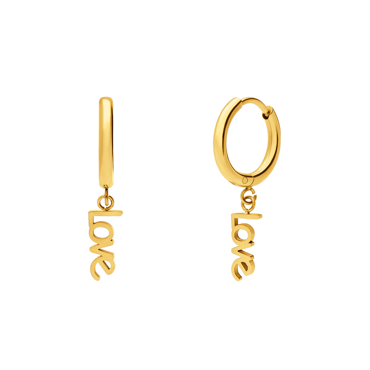 Myla stainless steel goldplated oorringen met hanger love voor dames