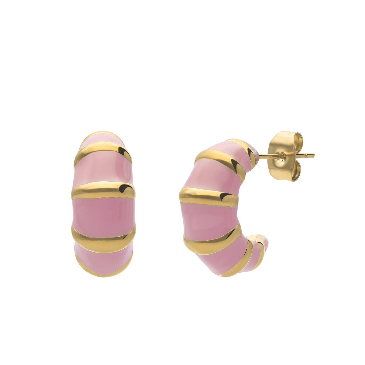 Myla stainless steel goldplated oorringen met roze emaille voor dames