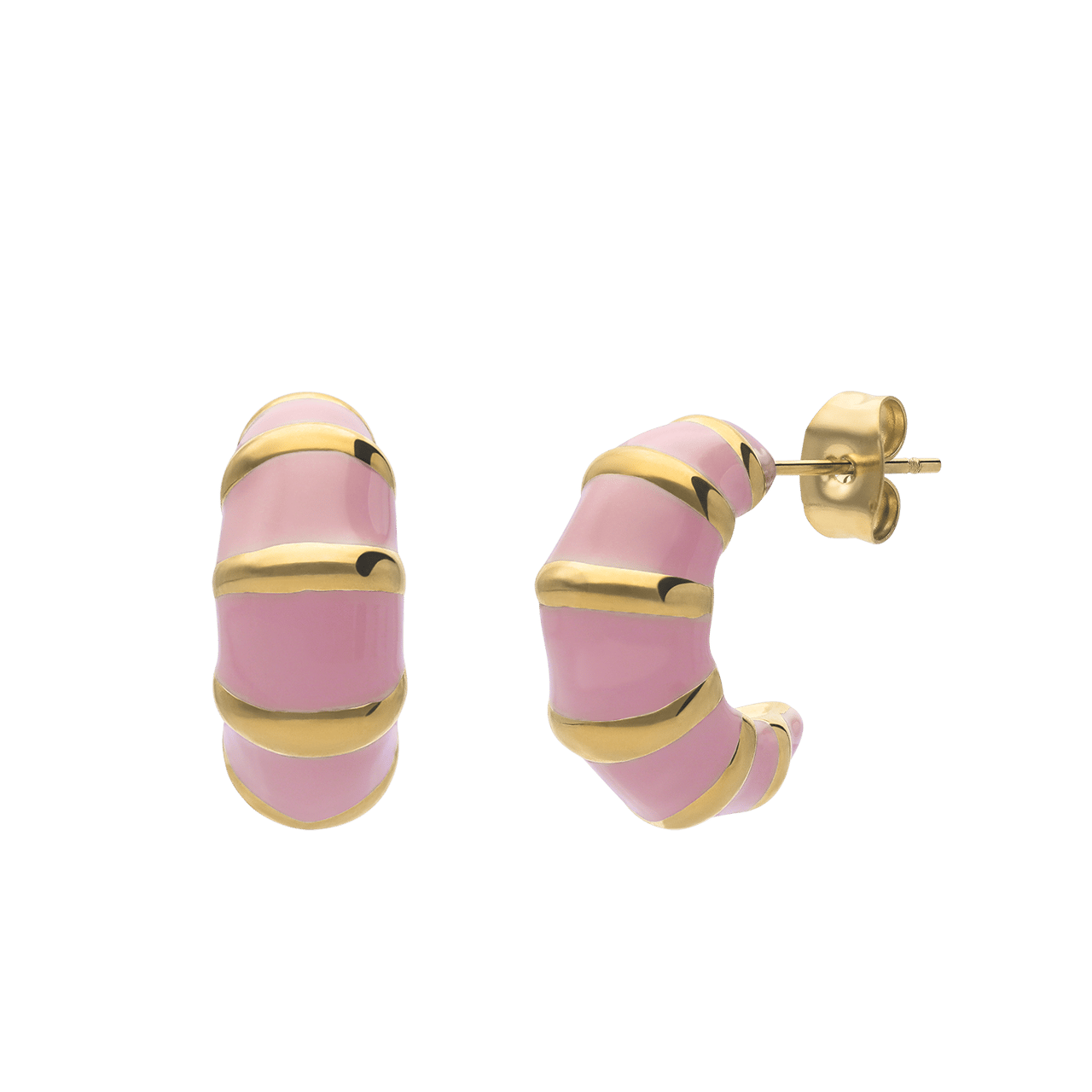 Myla stalen goldplated oorringen met roze emaille voor dames