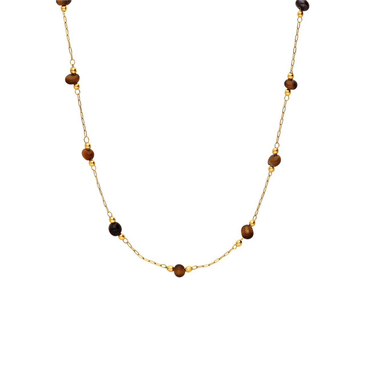 Stalen goldplated ketting met hanger met natuursteen voor dames