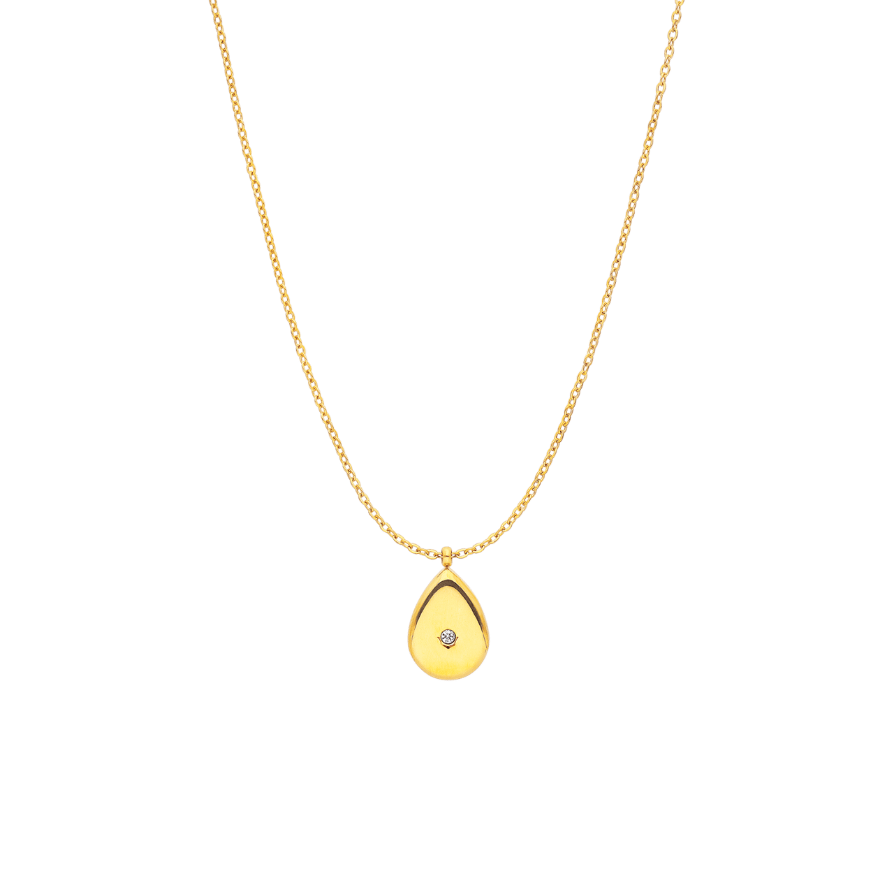 Stalen goldplated ketting met hanger druppel met zirkonia voor dames