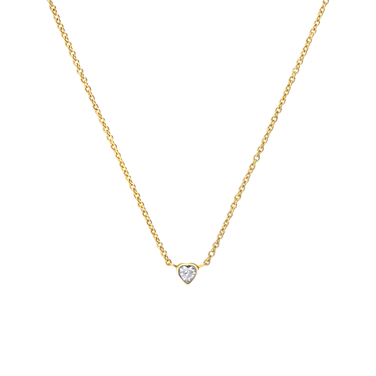 Stalen goldplated ketting met hanger hart met zirkonia voor dames