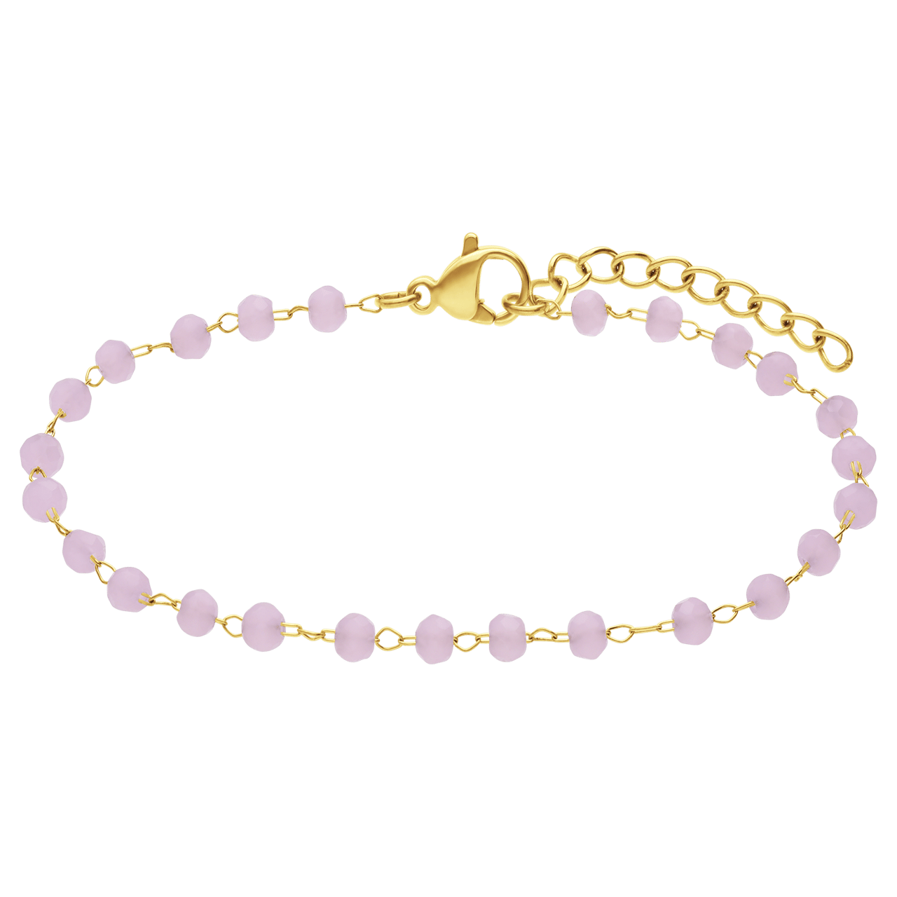 Stalen goldplated fantasiearmband met rozenkwarts voor dames