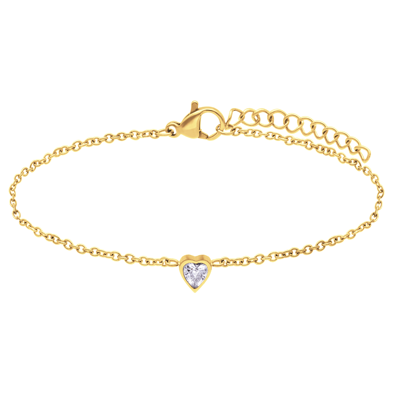 Stalen goldplated fantasiearmband hart zirkonia voor dames